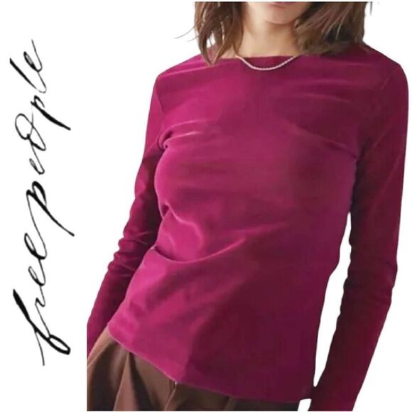Free People Garnet Countdown Flocked Velvet Long Sleeve Top Large NWOT - Picture 1 of 16